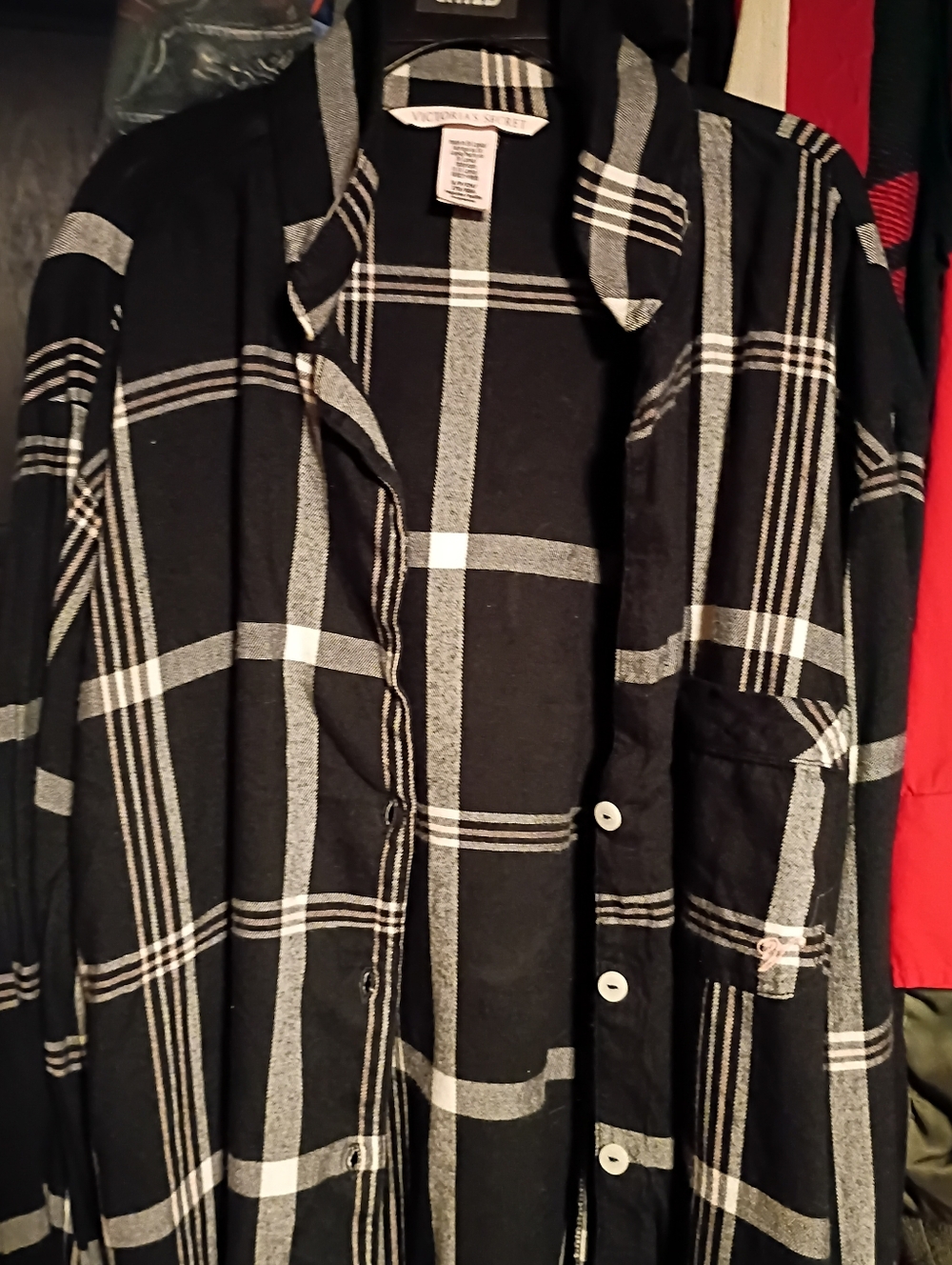 Victoria's Secret Black and White Plaid Shirt With Jack And Sally Design On Back